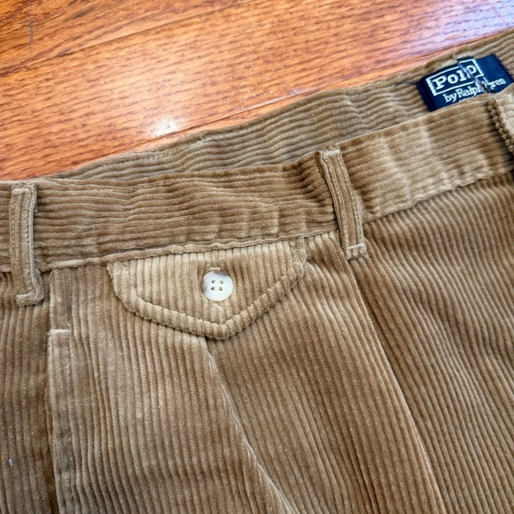 Vintage Polo Ralph Lauren Corduroy Pants Mens 38x30 Brown Pleated Made In USA
